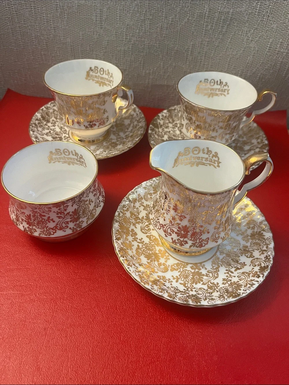 Royal Windsor Bone China Creamer, sugar bowl Tea Cup & Saucer -50th Anniversary